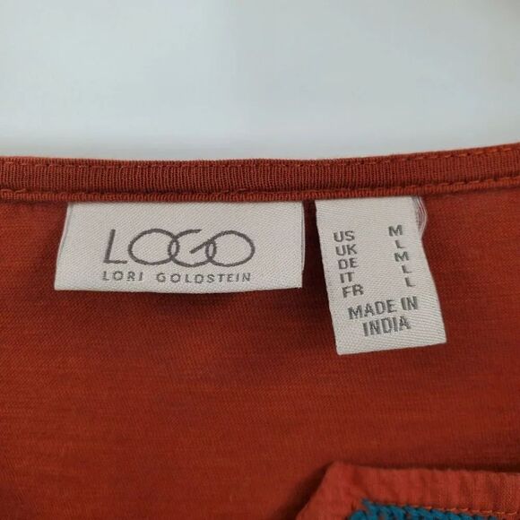LOGO By Lori Goldstein Womens Fall Rust Embroidered Cotton Knit Tunic Top Sz M - Picture 5 of 10